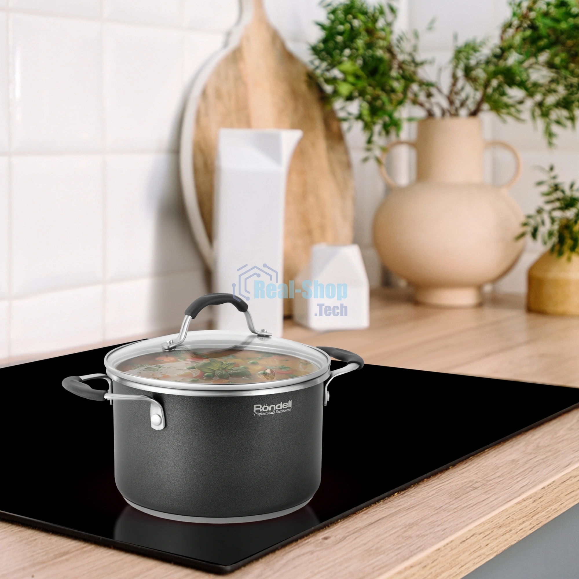 Кастрюля Rondell Stern RDS-010, 3.9л, 20см, с крышкой, серый