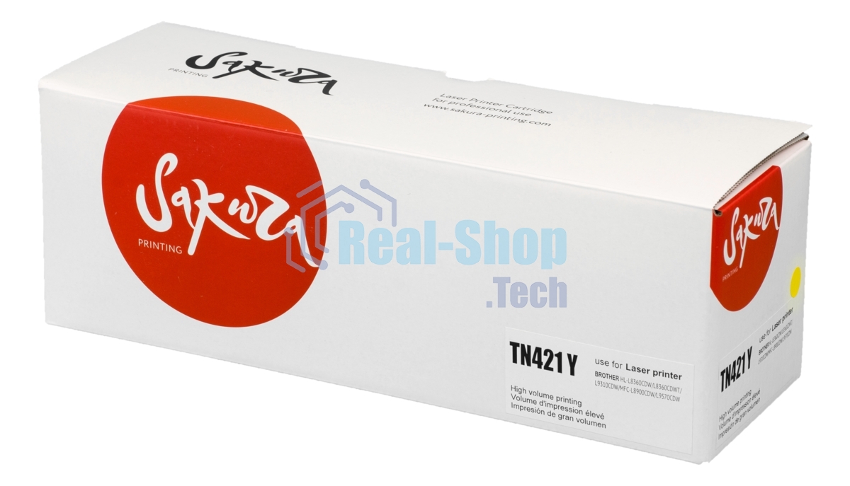 Картридж лазерный Sakura TN421Y для Brother HL-8260DCW, DCP-8410, MFC-8690, желтый, 1 800к.