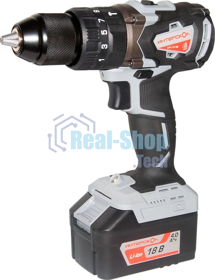 Дрель-шуруповерт ИНТЕРСКОЛ ДАУ-13/18В, 18 В, 2 Ач, 60 Нм, бесщеточный, ударный