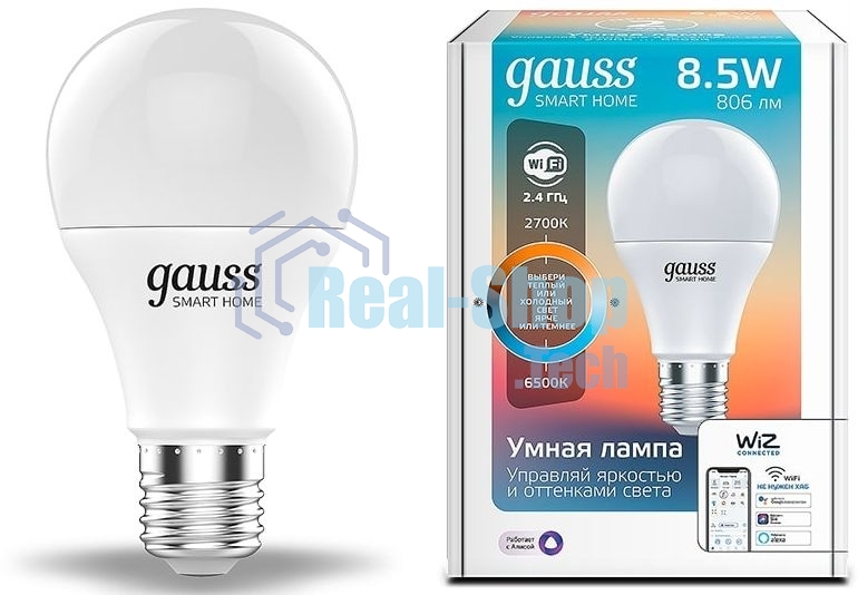 Лампа Светодиодная Gauss Smart Home DIM+CCT E27 A60 8.5 Вт 1/10/100