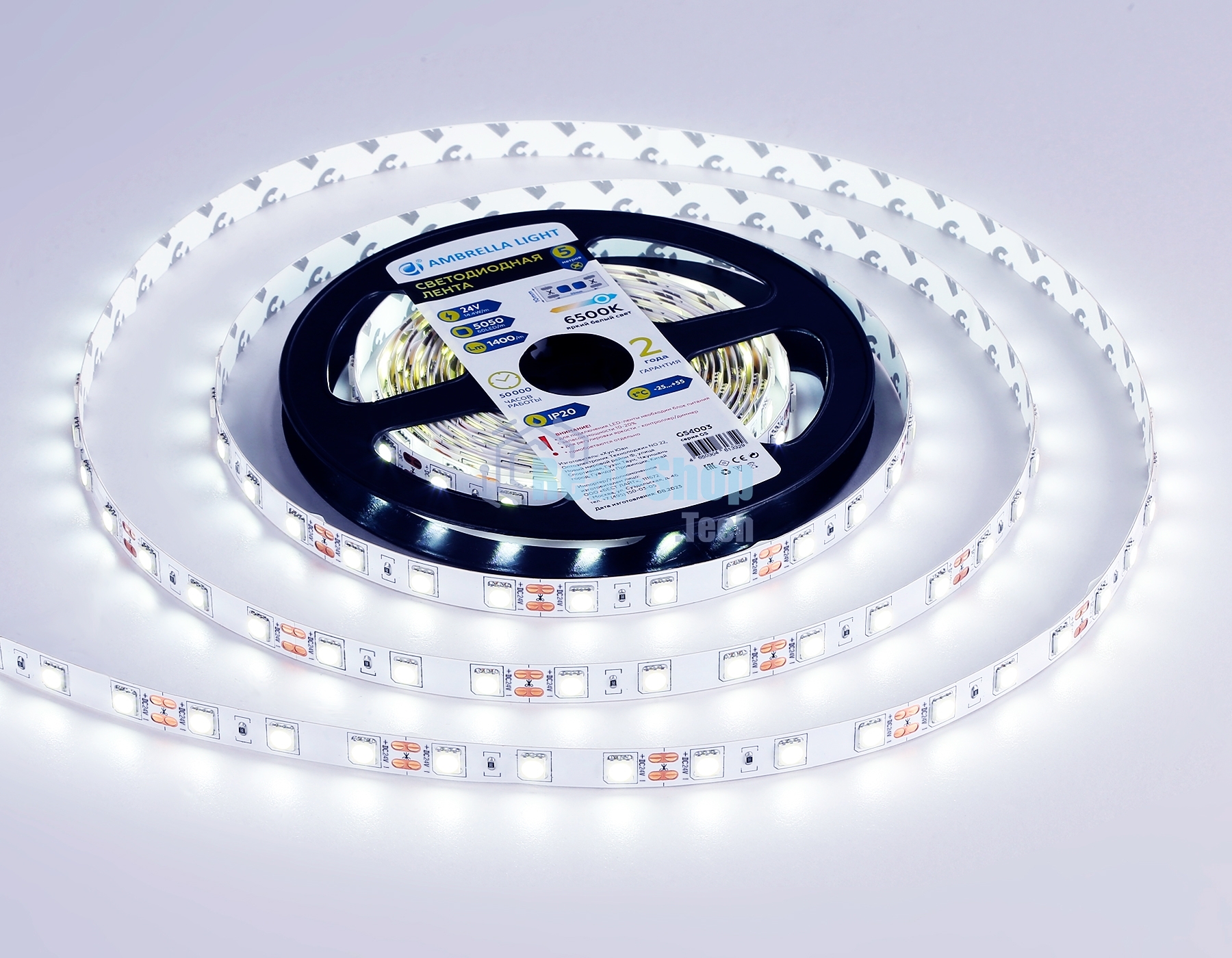Светодиодная лента Ambrella light GS4003 5050 60Led/ 14.4W m/ 24V IP20 6500K/ 5000*10*1.87mm (2 конт.)