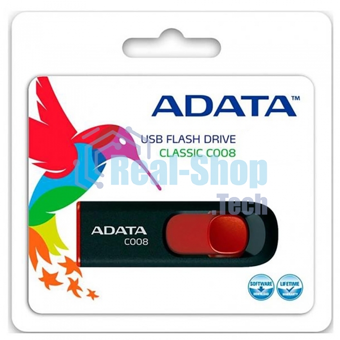 Флешка USB ADATA С008 (AC008-32G-RKD), 32Gb, USB 2.0, R/W 15/5, черный/красный