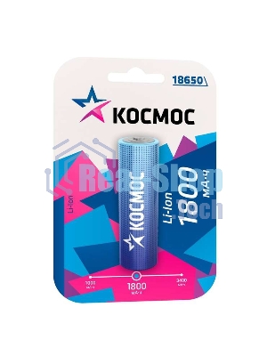 Аккумулятор Li-ion 18650 1800 мАч без защиты (блист.1шт) Космос KOC18650Li-ion18UBL1