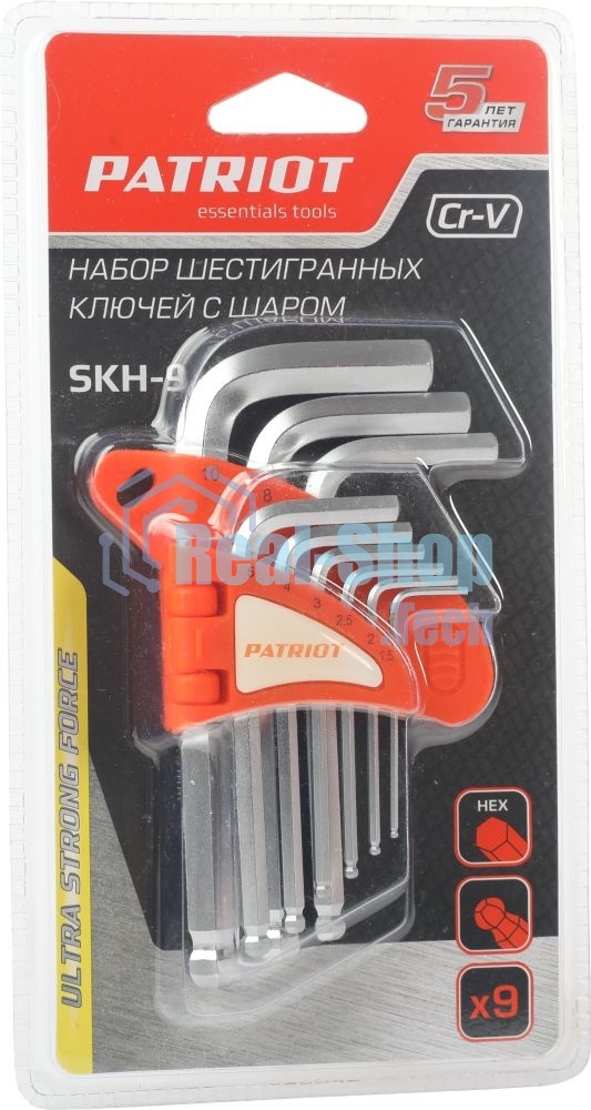 Набор ключей PATRIOT SKH-9, шестигранные с шаром,1,5-10мм, CRV, 9 шт