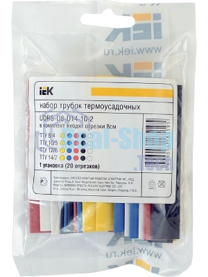 Набор трубок термоусадочных тонкостен. ТТУ 2/1; 4/2; 6/3; 8/4 (Ж; С; К; Ч; Б) 20х8см разноцвет. IEK UDRS-D2-D8-10-2