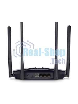 Двухдиапазонный роутер MERCUSYS MR80X AX3000 Wi-Fi 6, до 574 Мбит/с на 2,4 ГГц + до 2402 Мбит/с на 5 ГГц,4 фиксированные внешние антенны, 3 гигабитных порта LAN, 1 гигабитный порт WAN