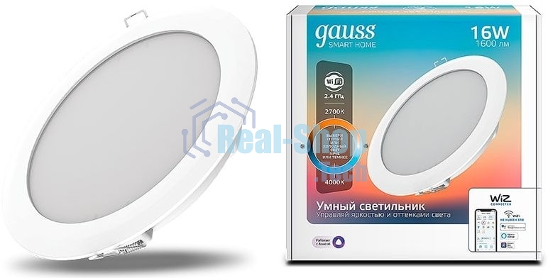 Светильник светодиодный ДВО-16Вт DIM+CCT Smart Home Gauss