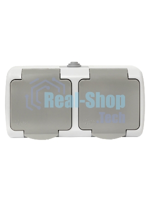Розетка EKF Мурманск EFR16-129-30-54 2-местная 16А с заземлением с крышкой IP54 серый с защитными шторками