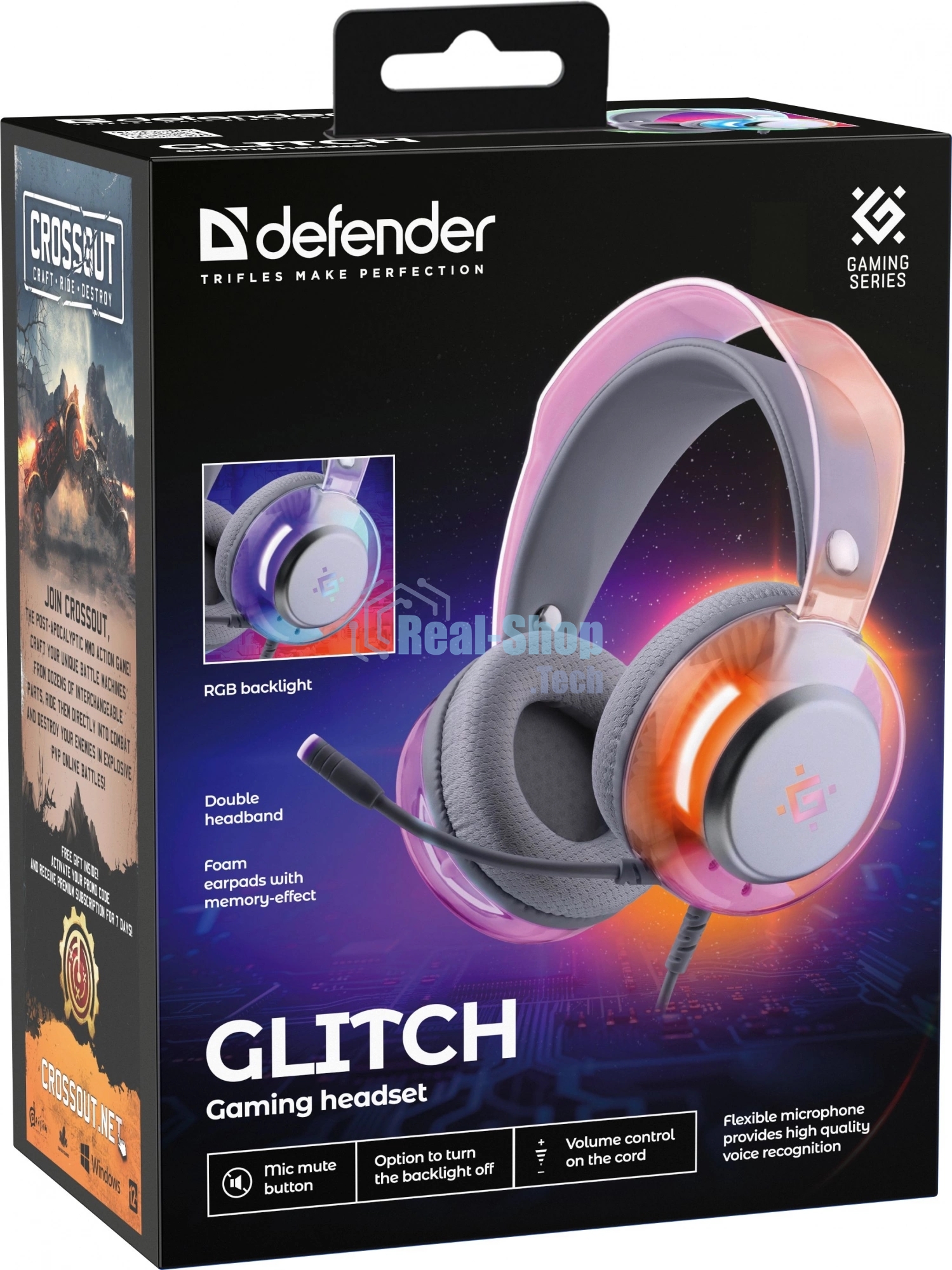 Гарнитура Defender Glitch белый, проводная, подсветка