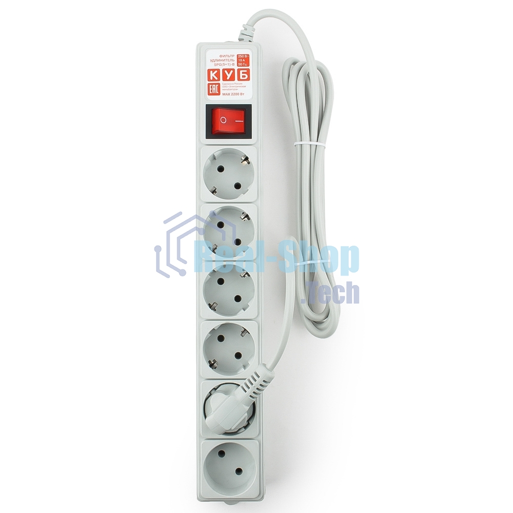 Сетевой фильтр Power Cube B, 3.0 м, 5+1 розетка, серый