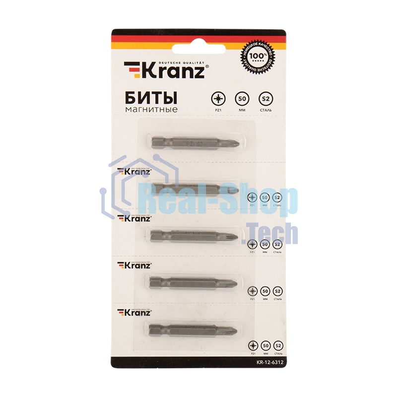 Бита Kranz PZ 1x50 мм для шуруповерта сталь S2 5 шт. (лента)