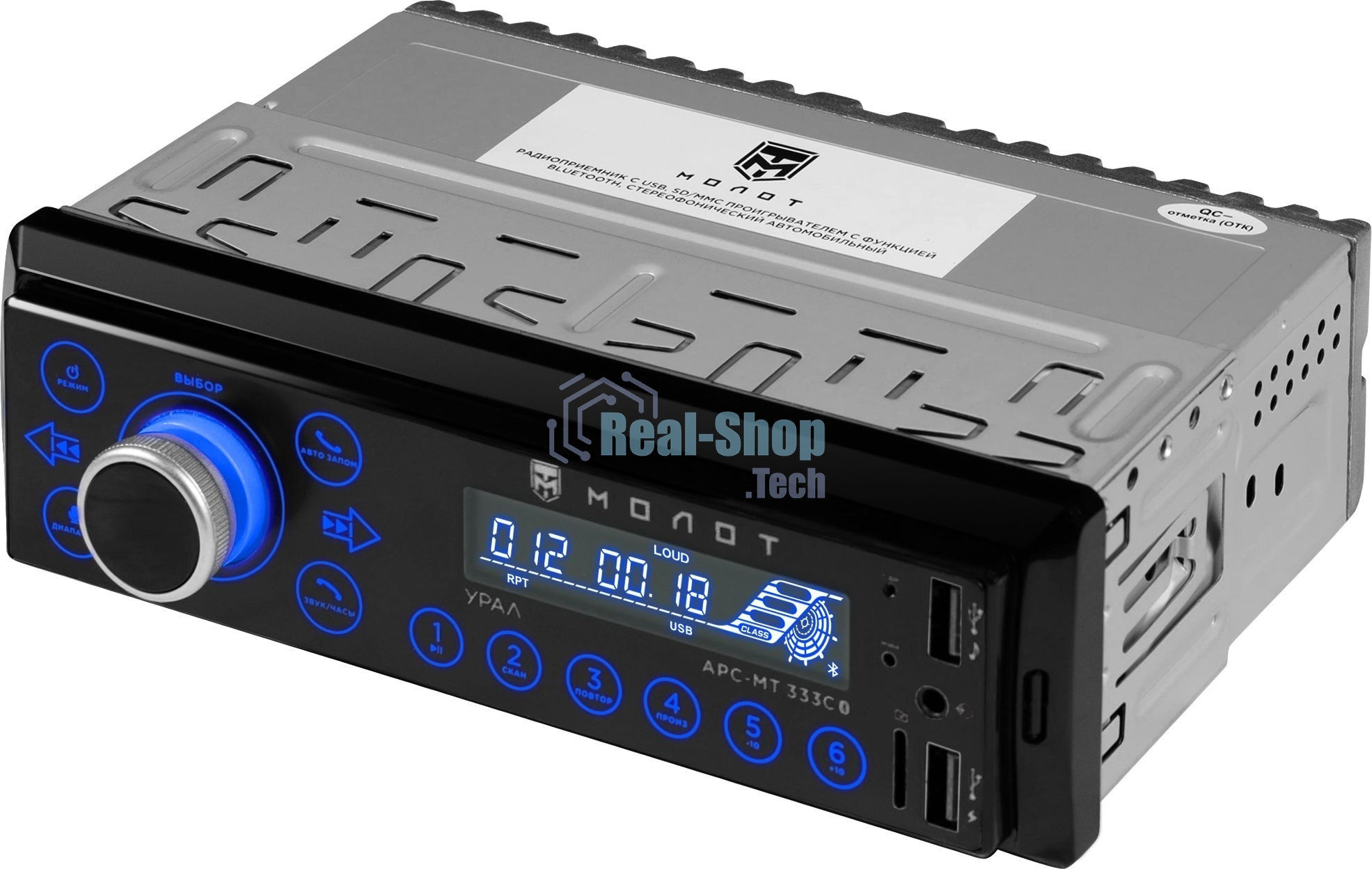 Автомагнитола Ural Молот АРС-МТ 333С, 1 DIN, Bluetooth, USB Type-A, AUX