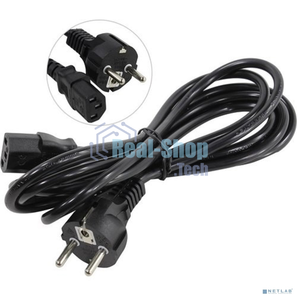 Кабель питания ExeGate Power PC-3P (Евровилка Schuko->С13) VDE-250V-3*0.75-CU, 10A, черный, 3м