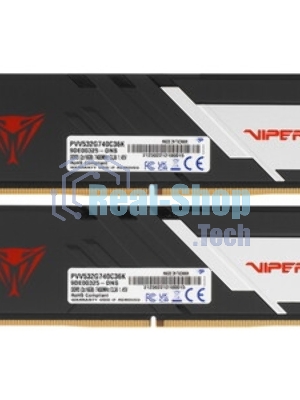Оперативная память Patriot Viper Venom, DDR5, 32GB (2x16GB), 7400MHz, CL36, DIMM, с радиаторами, черный