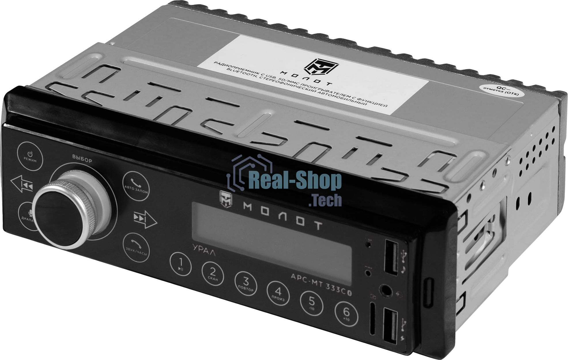 Автомагнитола Ural Молот АРС-МТ 333С, 1 DIN, Bluetooth, USB Type-A, AUX