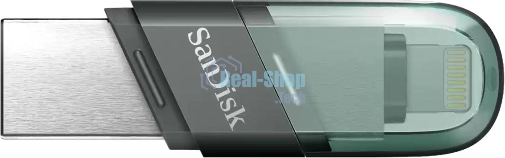 Флешка USB Sandisk IX90N iXpand Flip (SDIX90N-064G-GN6NN), 64Gb, USB 3.1/Lightning, R/W 150/70, зеленый/серебристый