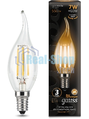 Лампа светодиодная Gauss Filament 7Вт цок.: E14 свеча 220B св. свеч. белый теп. CF35 (упак.: 10 шт) (104801107)