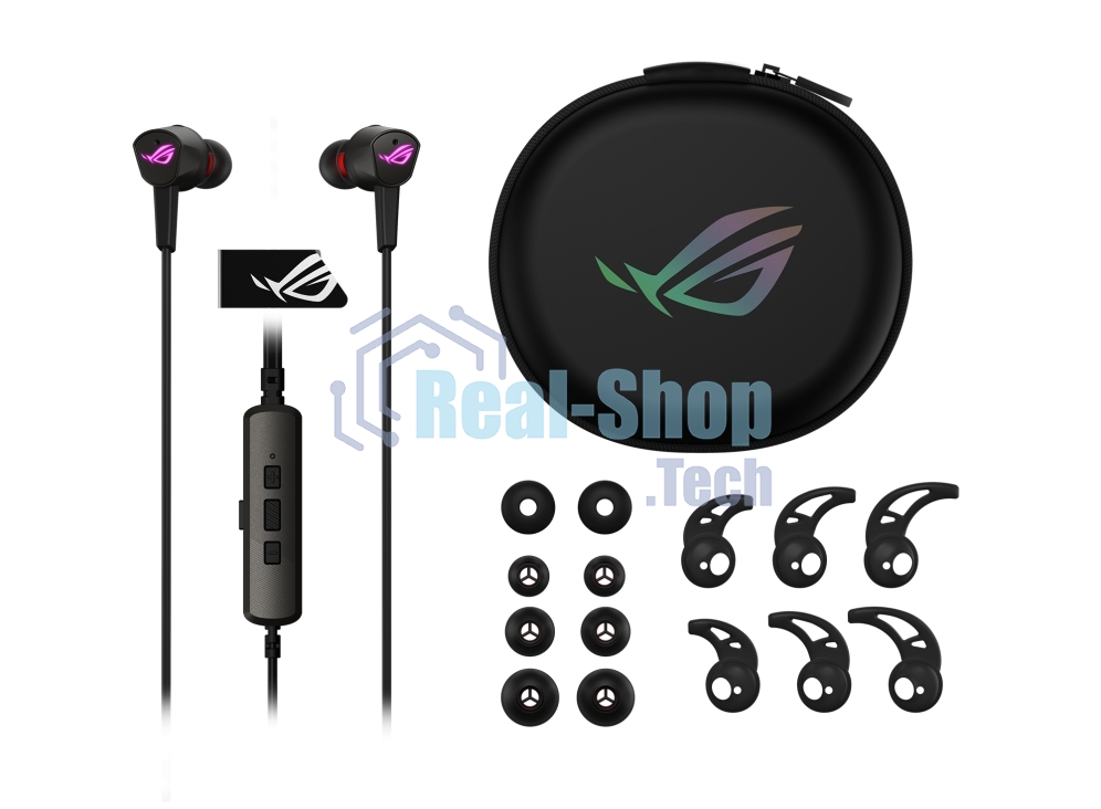 Гарнитура проводная игровая черные ASUS ROG CETra II (вкладыши, USB-C, RGb подсветка, ПУ, чехол, 90YH02S0-B2UA00)