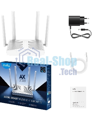 Роутер беспроводной Cudy WR3000E 2.0 Гигабитный роутер Wi-Fi 6 AX3000, 2,4/5 ГГц, до 2976 Мбит/с, 5x1 Гбит/с, IPv6, 4 антенны, черный