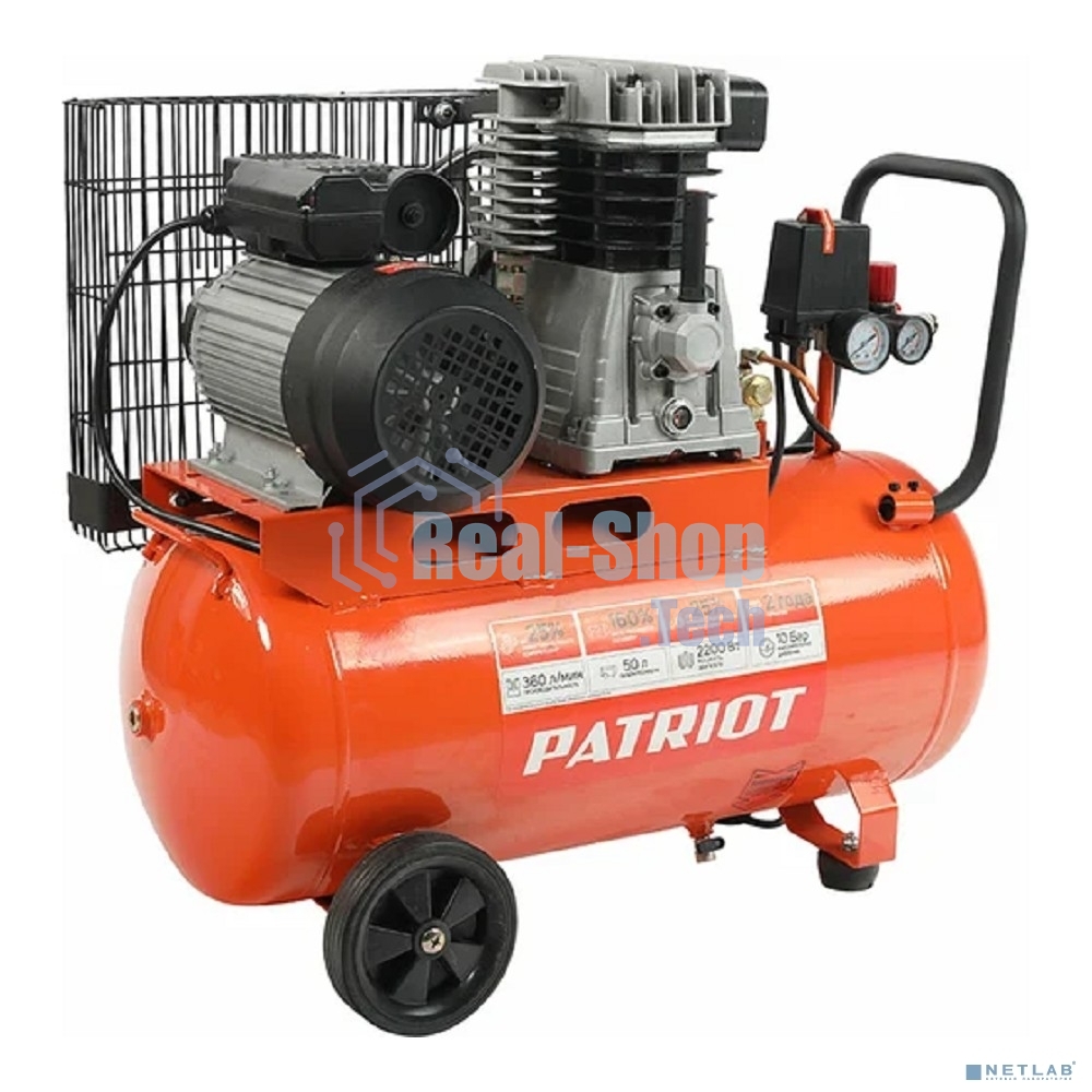 Компрессор Patriot поршневой ременной PTR 50-360I, 360 л/мин, 10 бар, 2200 Вт, 50 л, быстросъемный 1/4