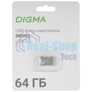 Флешка USB Digma DRIVE2 (DGFUM064A20SR), 64Gb, USB 2.0, R/W 20/10, серебристый