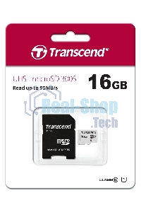 Флеш карта Micro SecureDigital 16Gb TranscendTS16GUSD300S-A MicroSDHC Class 10 UHS-I, SD adapter