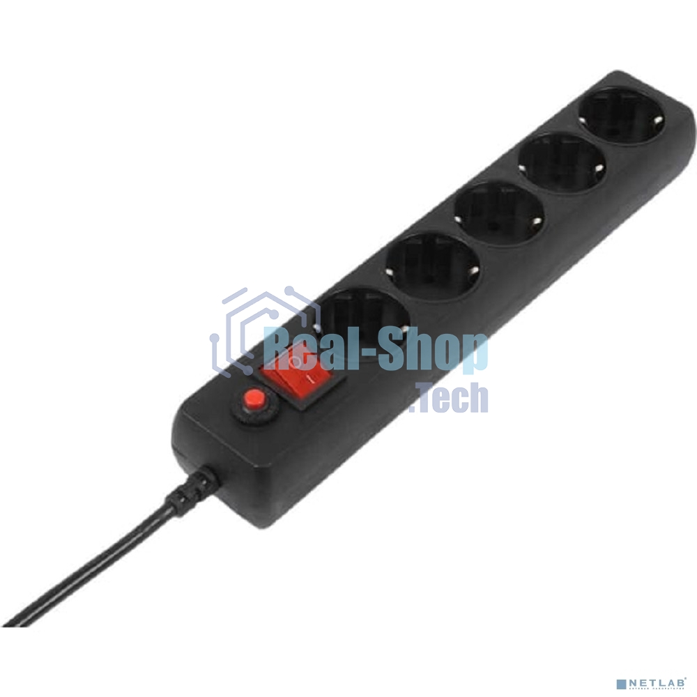 Сетевой фильтр Fillum FL-SP3-5-1.8M-BL, 1.8 м., черный, 2200 Вт., 5 розеток, упаковка- коробка 00-01057159
