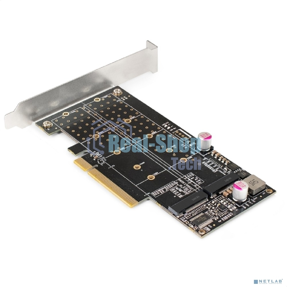 Переходник ExeGate EXE-597E2 (2 x M.2 M key -> PCI-E x8 v3.0, для установки двух SSD M.2 2230/2242/2260/2280/22110 M key NGFF в слот PCI-E, материнская плата должна быть c функции Bifurcation PCI-E)