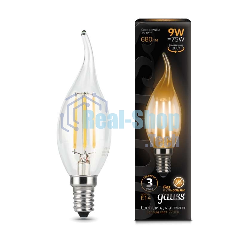 Лампа светодиодная Filament Свеча на ветру E14 9Вт 2700К Gauss 104801109