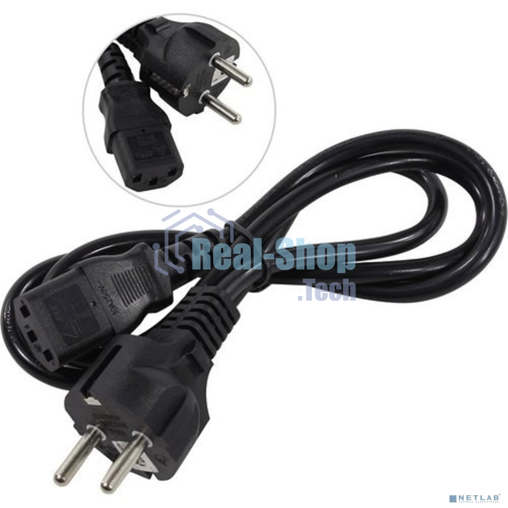 Кабель питания ExeGate Power PC-1P (Евровилка Schuko->С13) VDE-250V-3*0.75-CU, 10A, черный, 1.0м