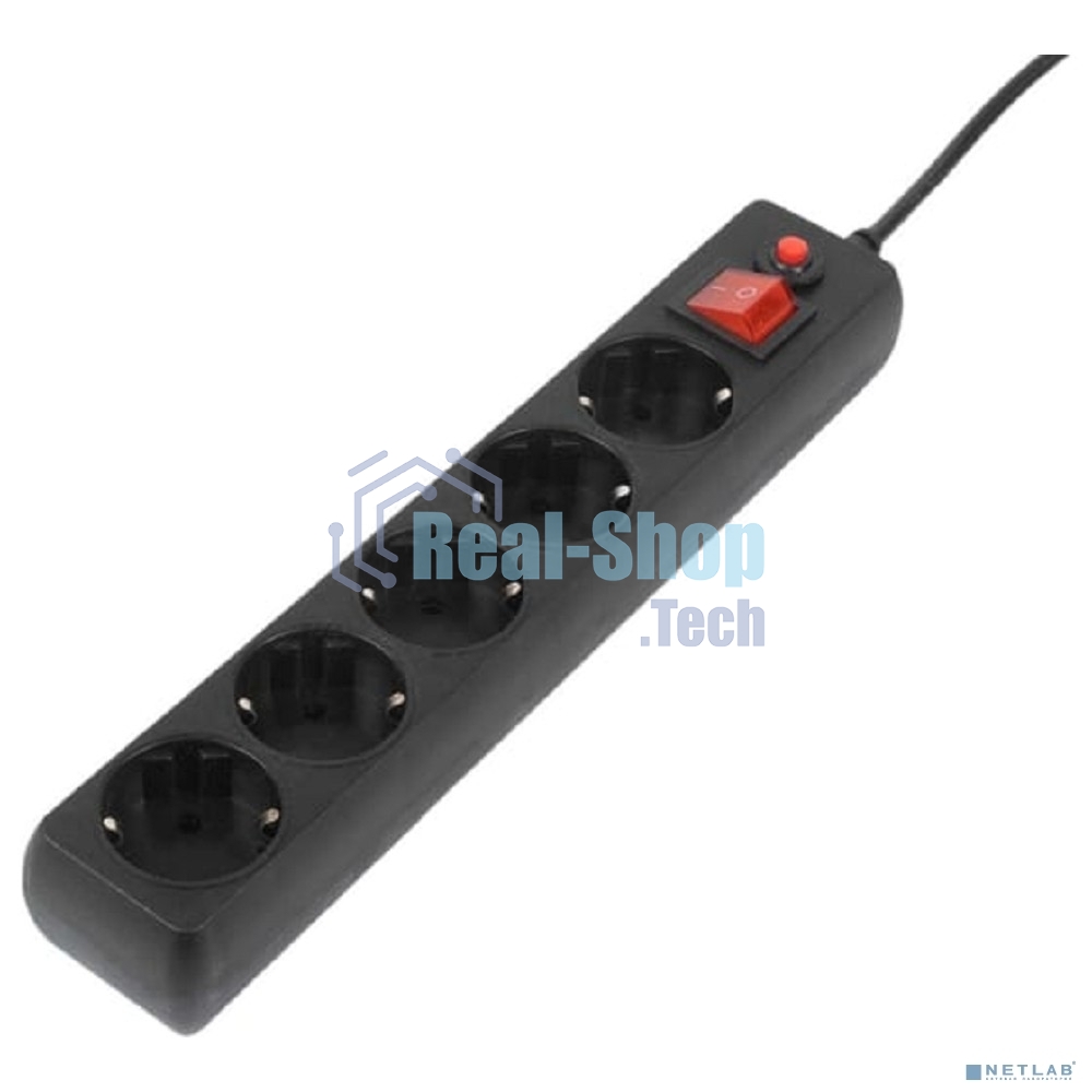 Сетевой фильтр Fillum FL-SP3-5-1.8M-BL, 1.8 м., черный, 2200 Вт., 5 розеток, упаковка- коробка 00-01057159