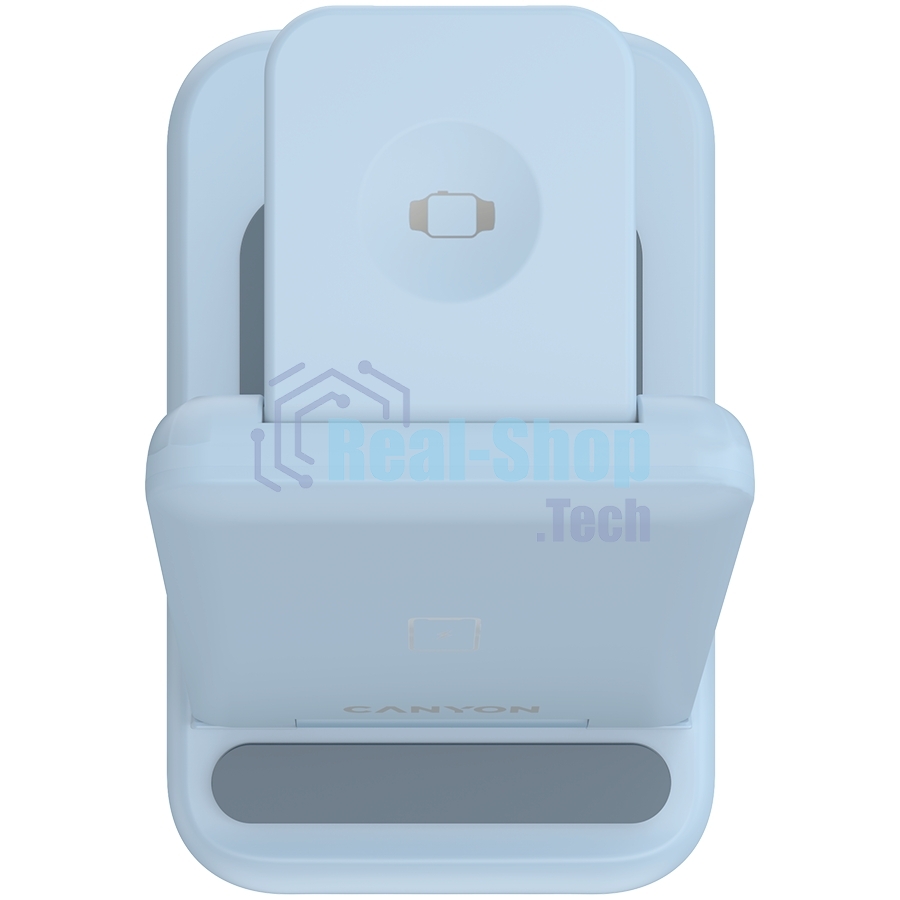 Беспроводное зарядное устройство CANYON WS-304, Foldable  3in1 Wireless charger, with touch button for Running water light, Input 9V/2A,  12V/1.5AOutput 15W/10W/7.5W/5W, Type c to USB-A cable length 1.2m, with QC18W EU plug,132.51*75*28.58mm, 0.168Kg,Blue