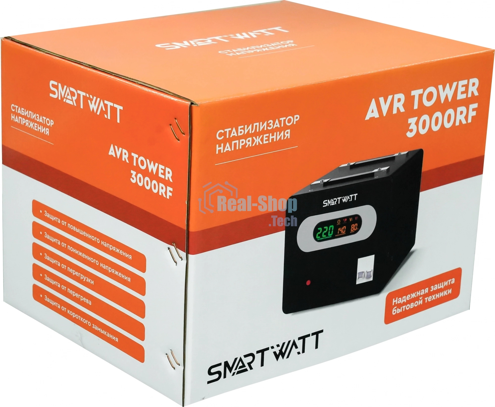 Напольный стабилизатор напряжения SMARTWATT AVR TOWER 3000RF (140W - 260W, 3000VA, 3 кВт, 50-60 Гц, LED-дисплей, релейны