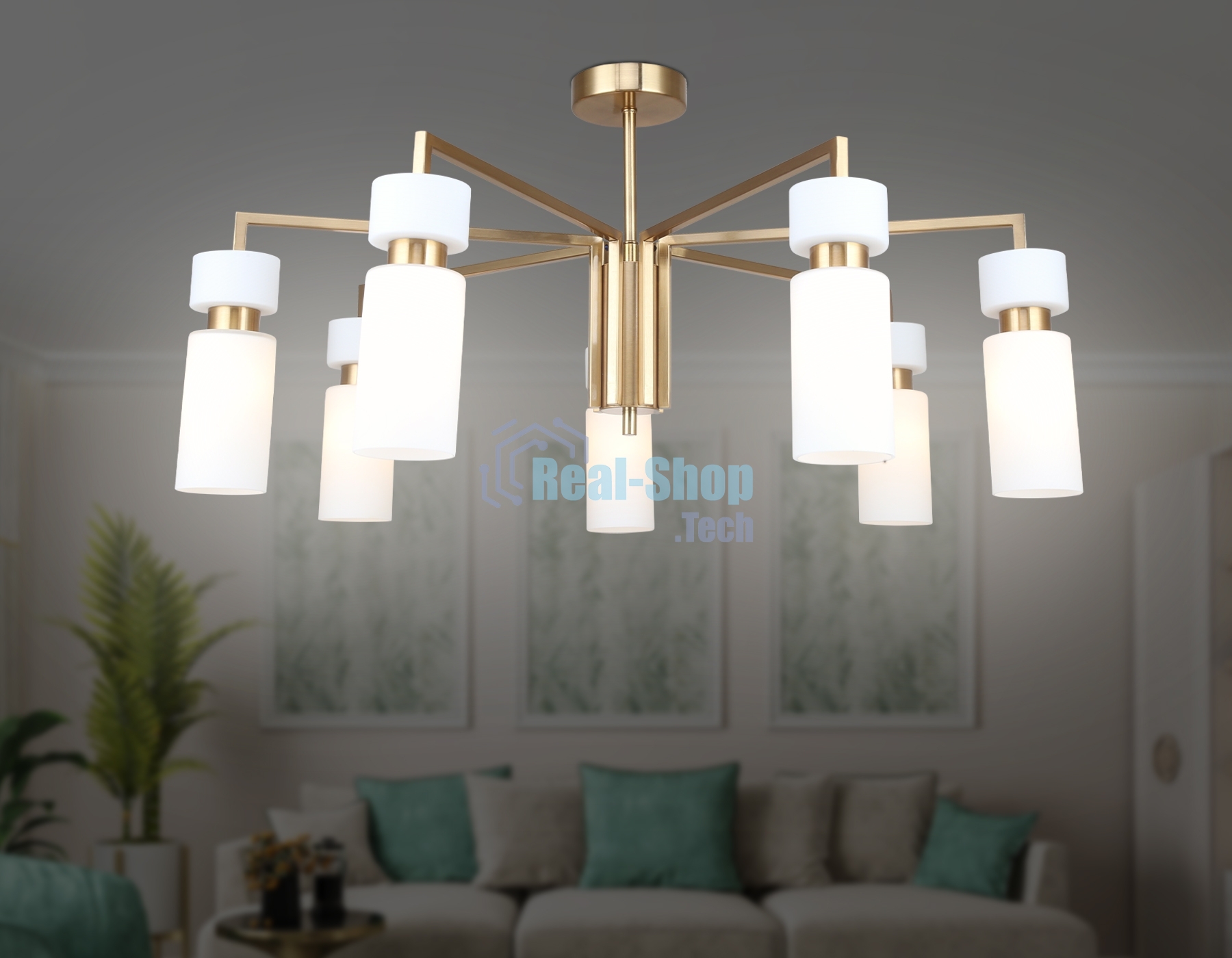 Люстра Ambrella light LH56126/7 BS/FR латунь/белый матовый E14*7 max 40W D705*350