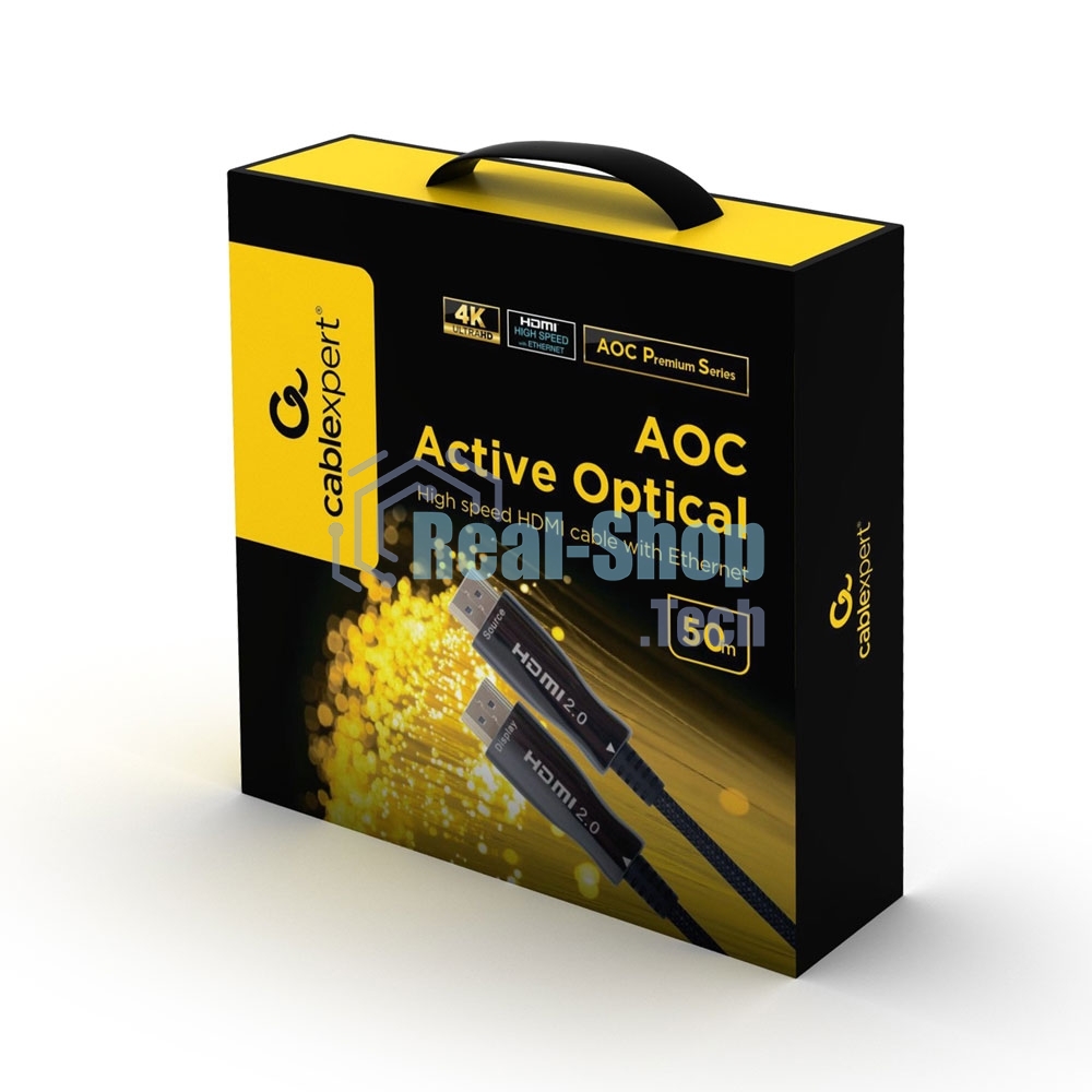 Активный оптический кабель Cablexpert HDMI, 50м, v2.0, 19M/19M, AOC Premium Series, позол.разъемы, экран, коробка