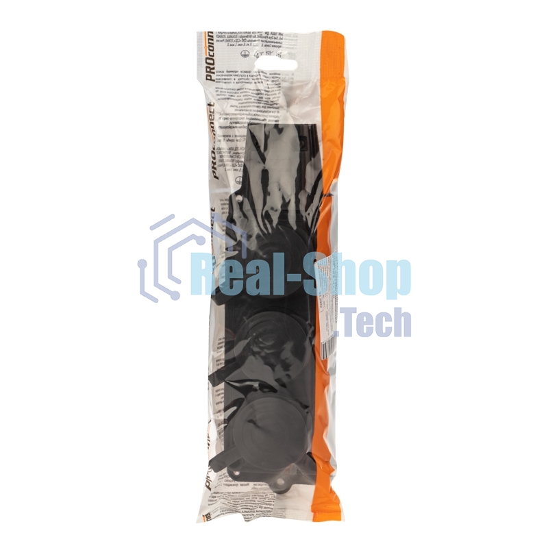 Розетка (колодка) штепсельная трехместная влагозащищенная 2P+PE 230V, 16 А, IP44 каучук PROconnect
