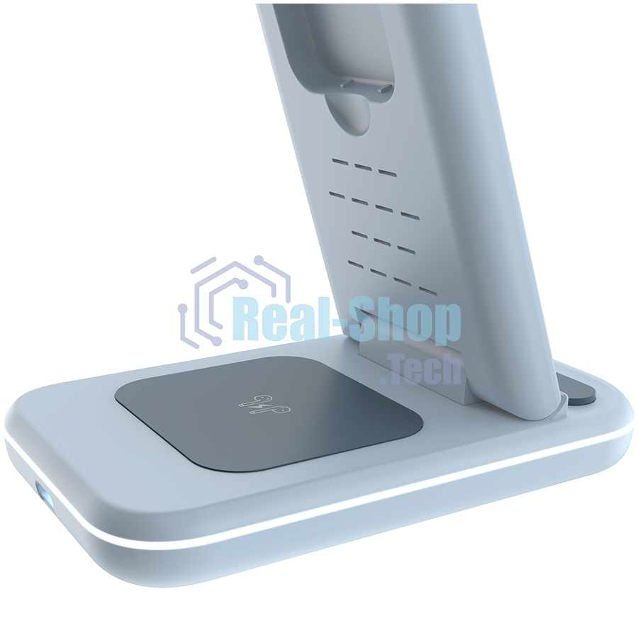 Беспроводное зарядное устройство CANYON WS-304, Foldable  3in1 Wireless charger, with touch button for Running water light, Input 9V/2A,  12V/1.5AOutput 15W/10W/7.5W/5W, Type c to USB-A cable length 1.2m, with QC18W EU plug,132.51*75*28.58mm, 0.168Kg,Blue