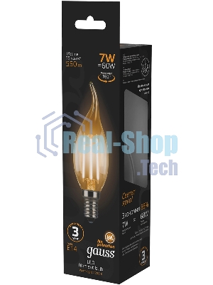 Лампа светодиодная Gauss Filament 7Вт цок.: E14 свеча 220B св. свеч. белый теп. CF35 (упак.: 10 шт) (104801107)