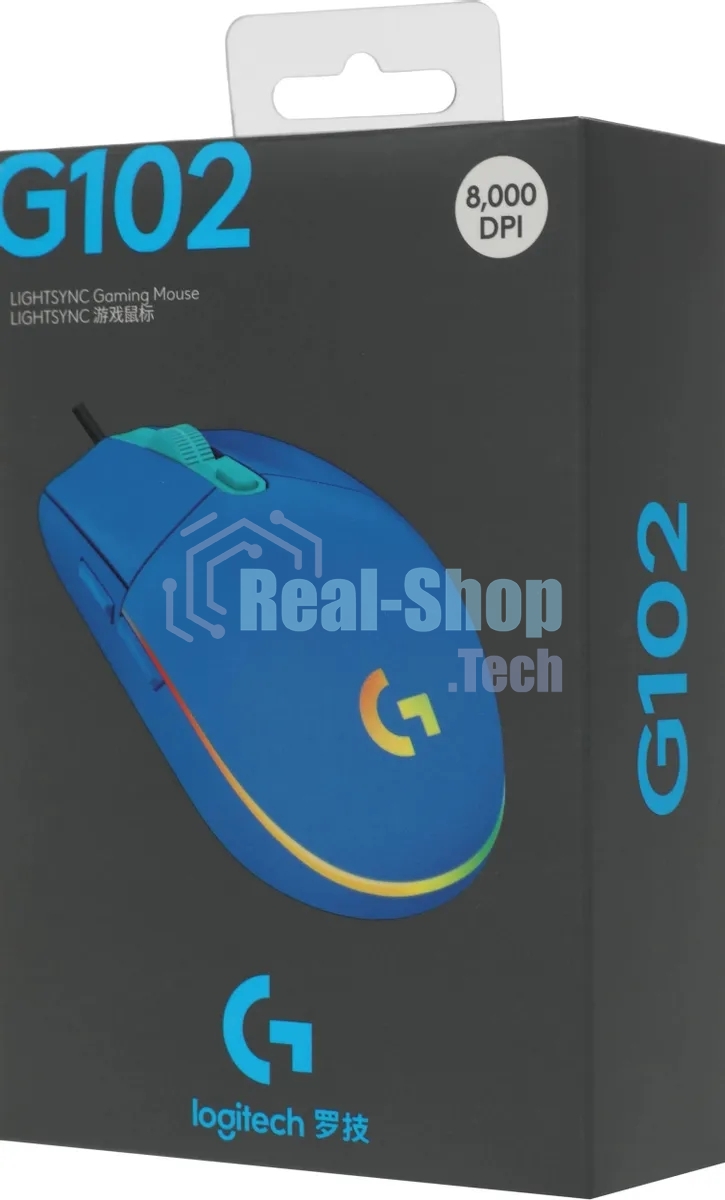 Мышь проводная Logitech G102 LIGHTSYNC синий, 8000 dpi, USB, кнопки - 6