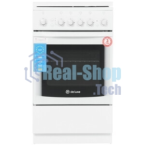 Плита газовая De Luxe 5040.41Г (КР) ЧР белый, конфорок 4 газовых, духовка 43 л, 50 см x 85 см x 50 см