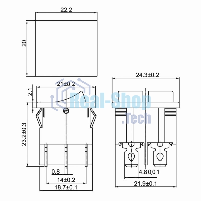 Выключатель клавишный Rexant 250V 6А (6с) ON-OFF красный с подсветкой двойной Mini
