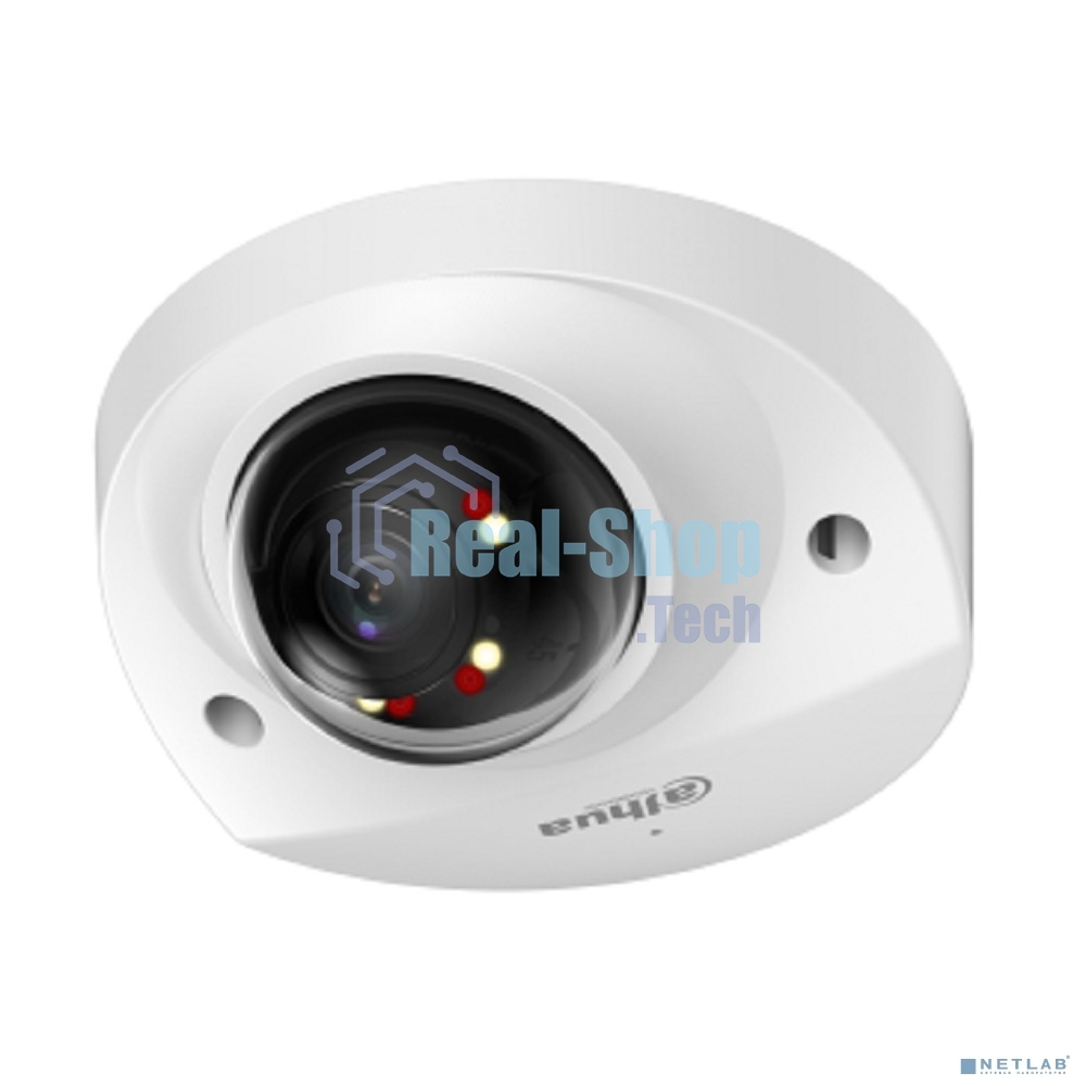 Уличная мини-купольная IP-видеокамера SmartDualLight Dahua DH-IPC-HDBW2249FP-AS-IL-0280B 2Мп, 1/2.8” CMOS, объектив 2.8мм, видеоаналитика, микрофон, ИК 30м, LED 30м, IP67, IK10, металл