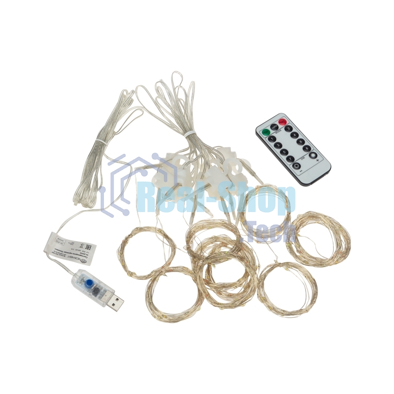 Гирлянда Neon-night светодиодный занавес из росы 3х3м 300 LED IP20 USB + пульт управления с крючками для крепления мультиколор