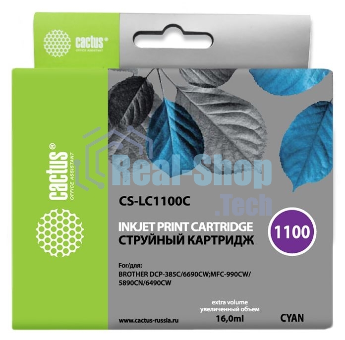 Картридж струйный Cactus CS-LC1100C голубой (16 мл) для Brother DCP-385c/6690cw/MFC-990/5890/5895/6490