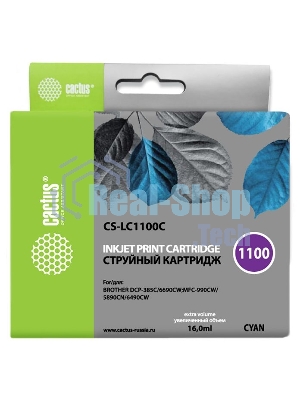 Картридж струйный Cactus CS-LC1100C голубой (16 мл) для Brother DCP-385c/6690cw/MFC-990/5890/5895/6490