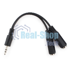 Кабель разветвитель аудио сигнала Cablexpert CCA-415-0.1M, Jack3.5 папа->2х Jack3.5 мама 10 см, черный