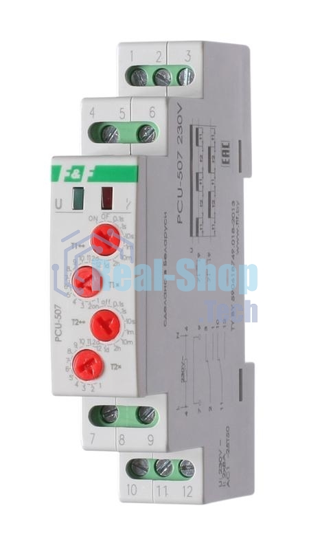 Реле времени PCU-507 (многофункц. два независимых вр. 1 мод. 230В 2х8А 2P IP20 монтаж на DIN-рейке) F&F EA02.001.022