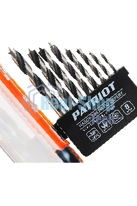 Набор сверл по дереву PATRIOT спиральные, W-образная заточка, 8 шт: 3, 4, 5, 6, 7, 8, 9, 10 мм, в пластиковом боксе