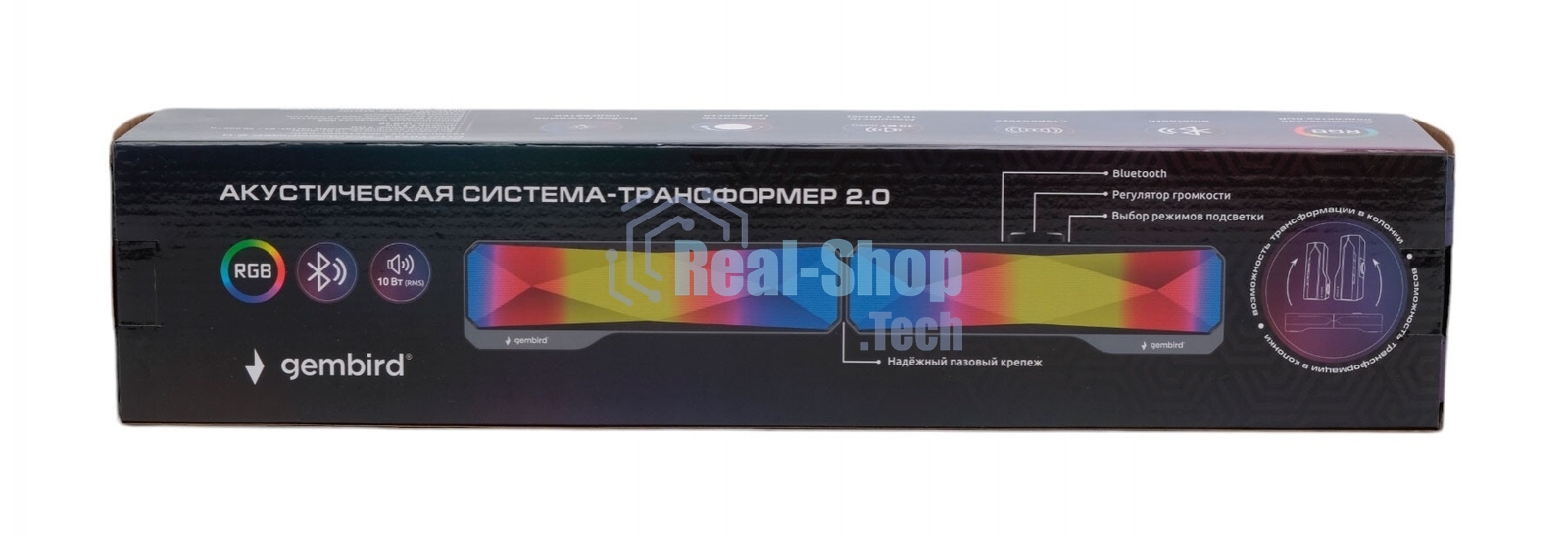 Акустическая система-трансформер 2.0 Gembird SPK-620, 10Вт, пластик, RGB подсветка, черный