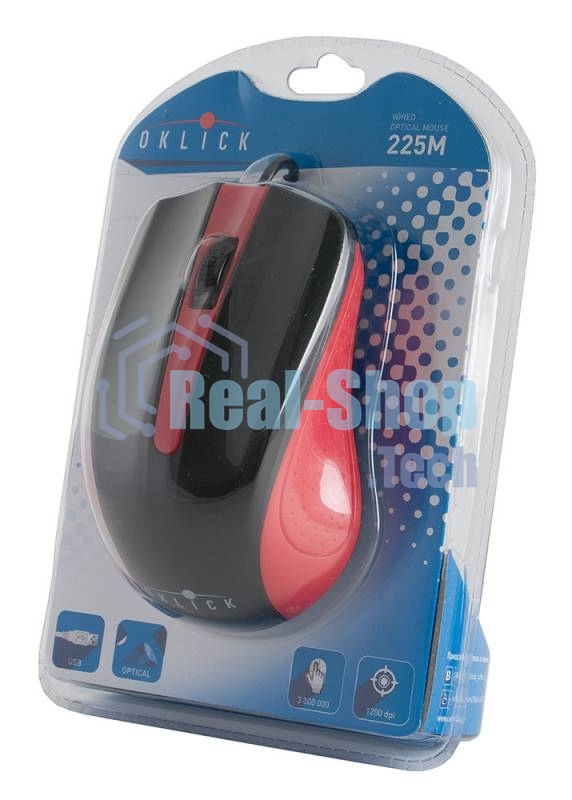 Мышь проводная Oklick 225M черный/красный, 1200 dpi, USB, кнопки - 3